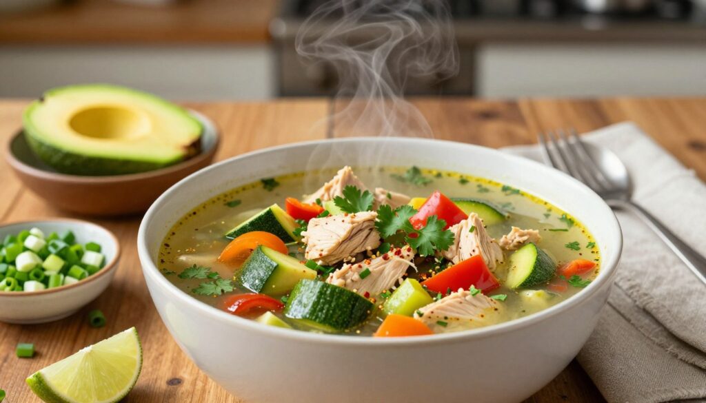 low carb chicken soup with fresh toppings and herbs low carb chicken soup with fresh toppings and herbs
