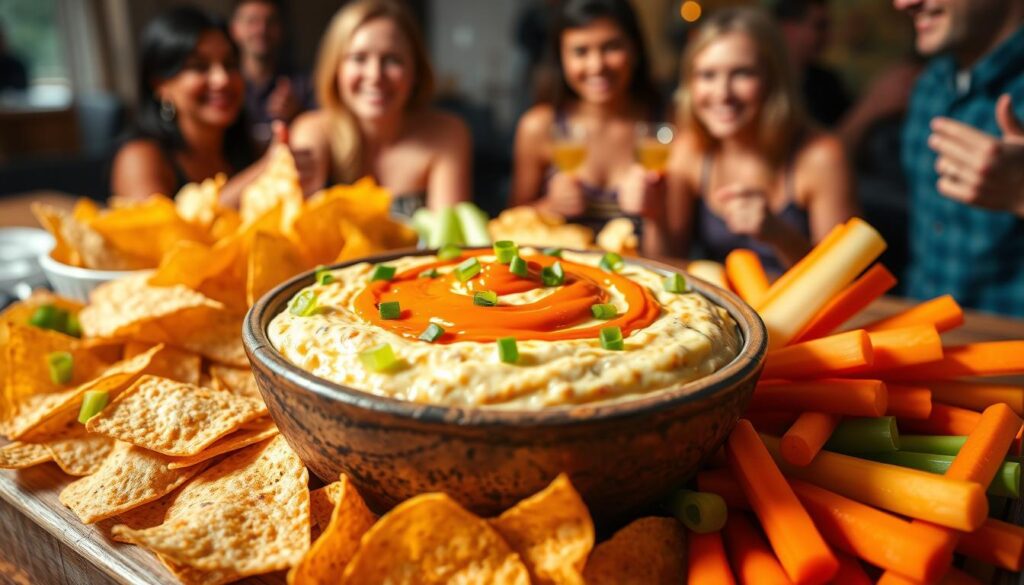 party dip with buffalo sauce served at gathering