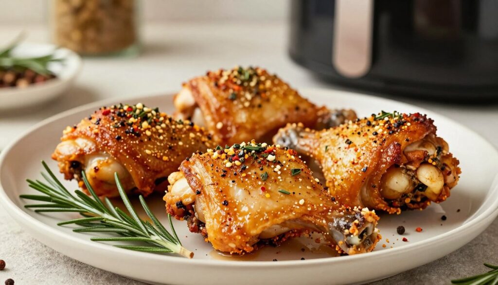 seasoned air fryer chicken thighs with spices and herbs seasoned air fryer chicken thighs with spices and herbs