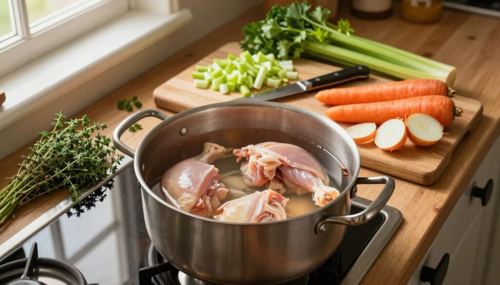 simple chicken stock recipe preparation with fresh herbs and vegetables simple chicken stock recipe preparation with fresh herbs and vegetables