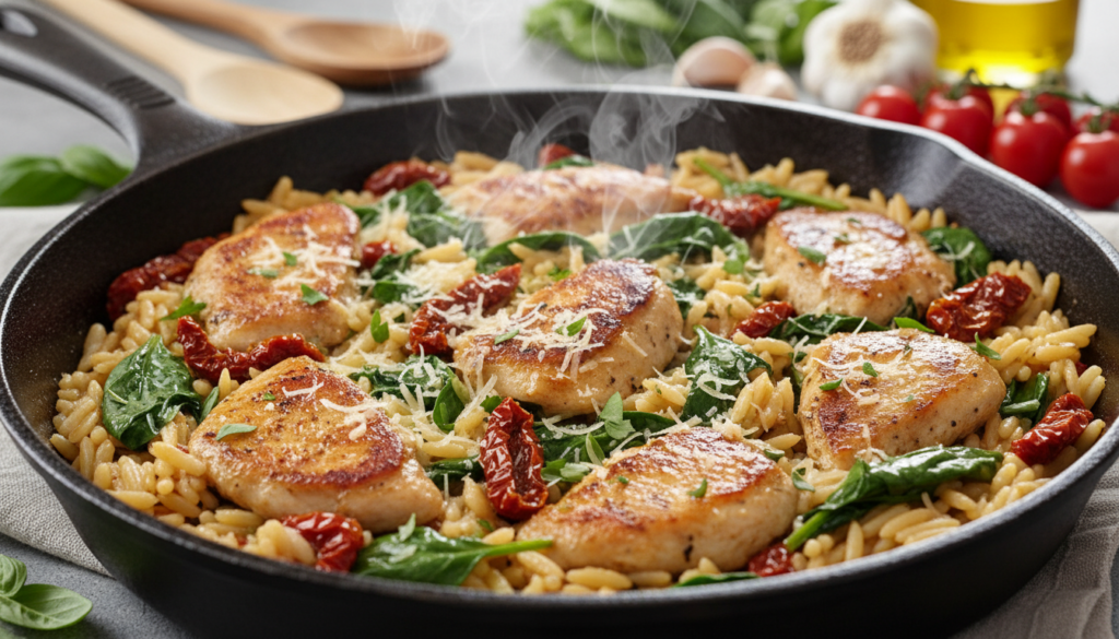 sun-dried tomato chicken orzo skillet sun-dried tomato chicken orzo skillet