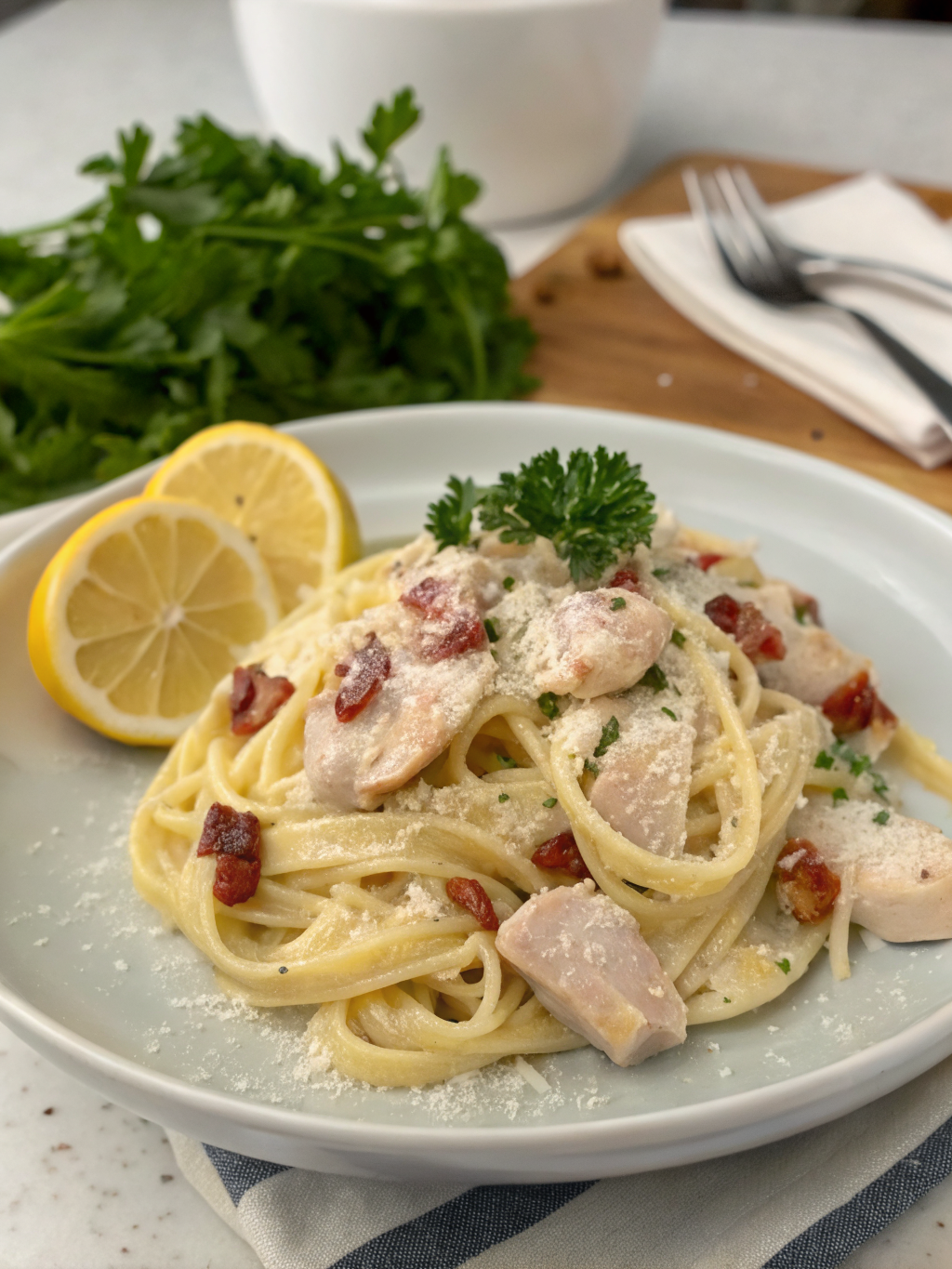 chicken carbonara with bacon