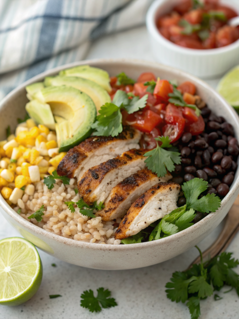 high protein chicken burrito bowls