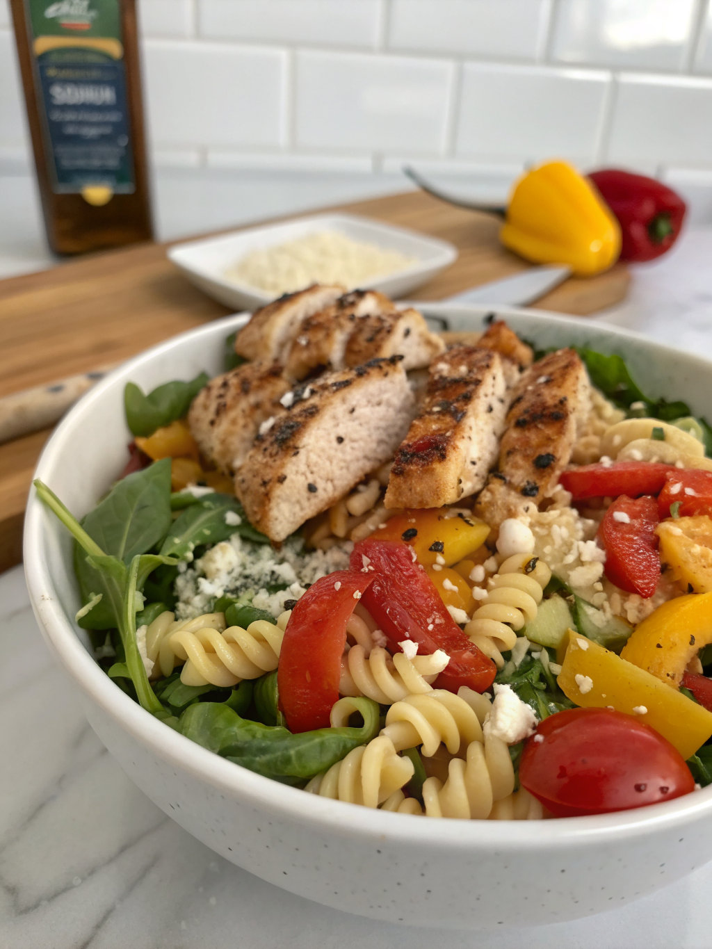 high protein chicken pasta salad