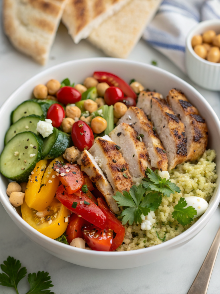 high protein Mediterranean chicken bowls