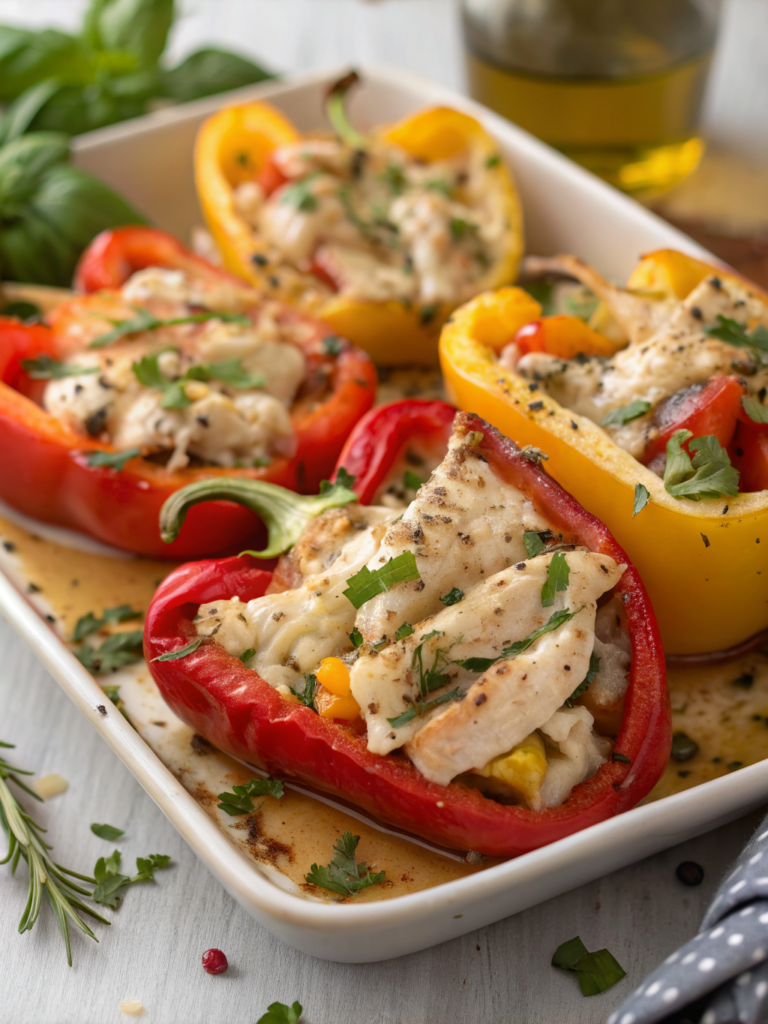 high protein chicken stuffed peppers